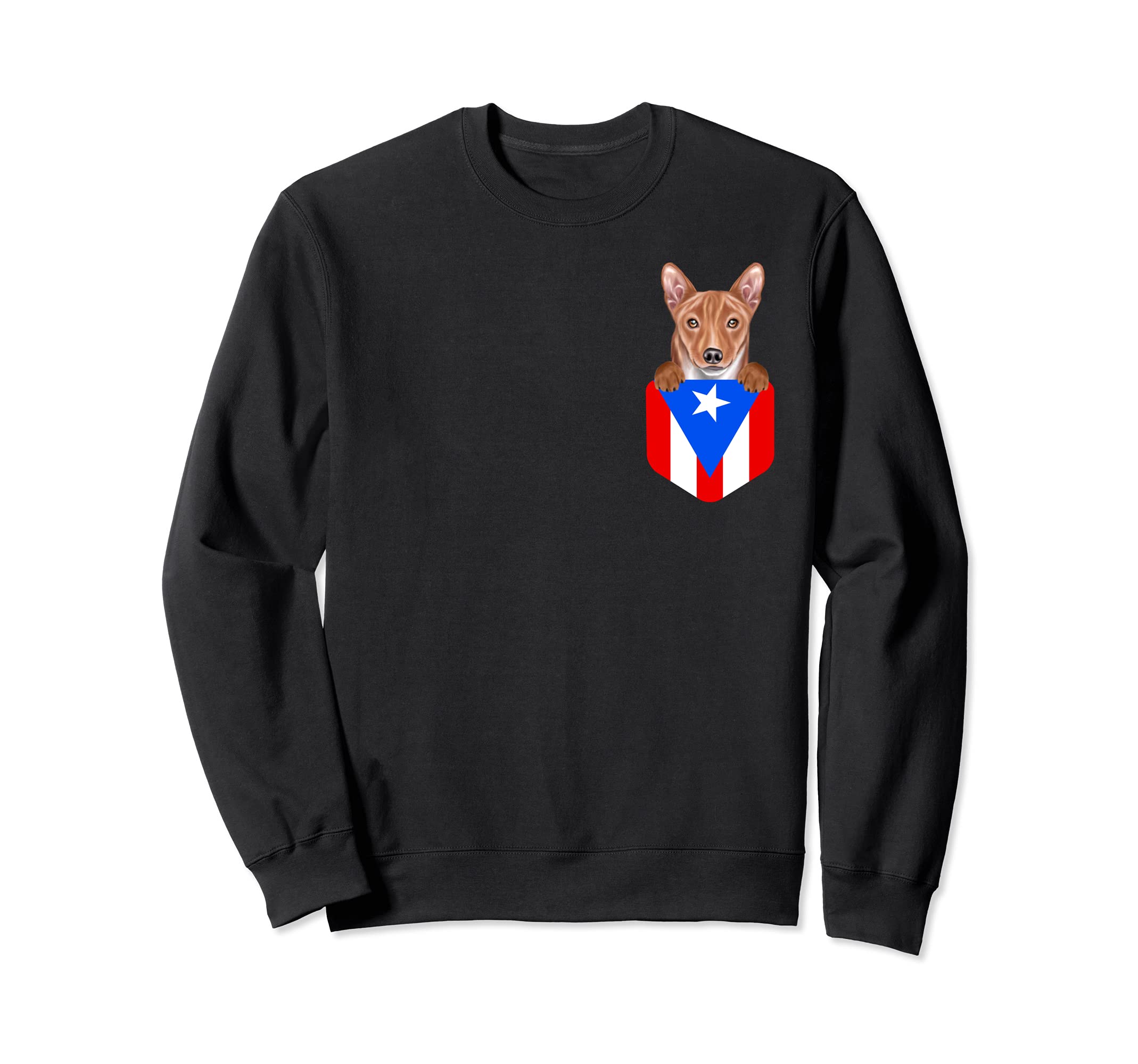 Puerto Rico Flag Basenji Dog In Pocket Sweatshirt