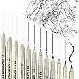 GCVOPTON 12 Pcs Drawing Pens, Black Fine Line Drawing Art Pens for Artist Illustration, Assorted Sizes Archival Ink Pens, Sketch Outline, Technical Drawing