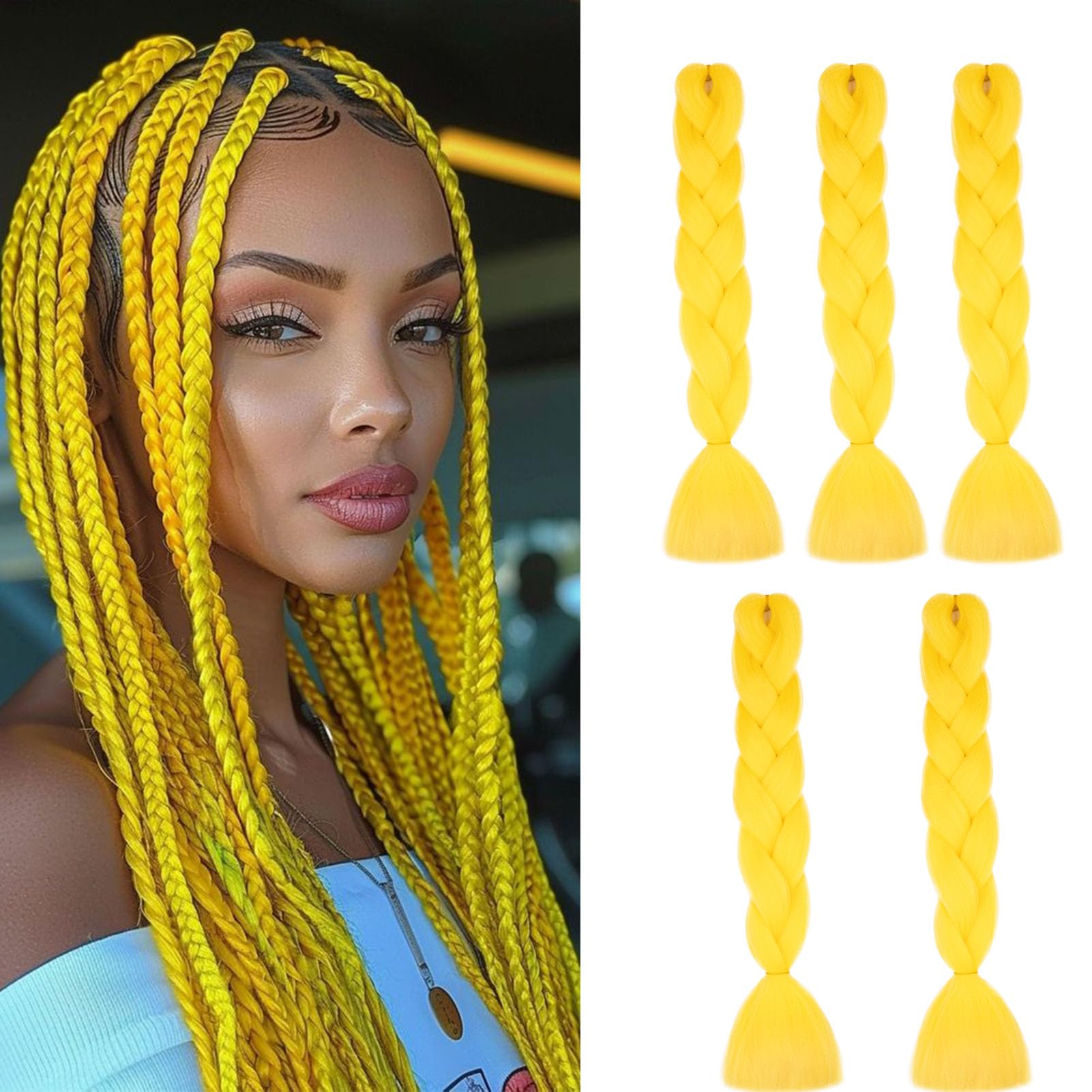 Cybelleza 24inch Ombre Jumbo Braids Hair Extensions Braiding Hair Pieces 5pcs 500g Bundles Synthetic Jumbo Braid Hair Crochet Twist African Box, Yellow