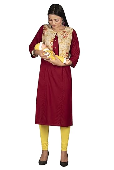 Women's Rayon Maternity/Nursing/Easy Feeding/Breastfeeding/Kurti/Straight Kurta/Dress/with Zippers For PRE and Post Pregnancy