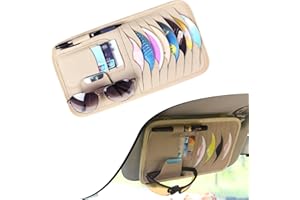 leediga 1 PC Leather Car CD Holder, Sun Visor Organizer Pocket with CD Disc Card Package Glasses Storage Universal for Cars, Sun Visor Organizer (Beige)