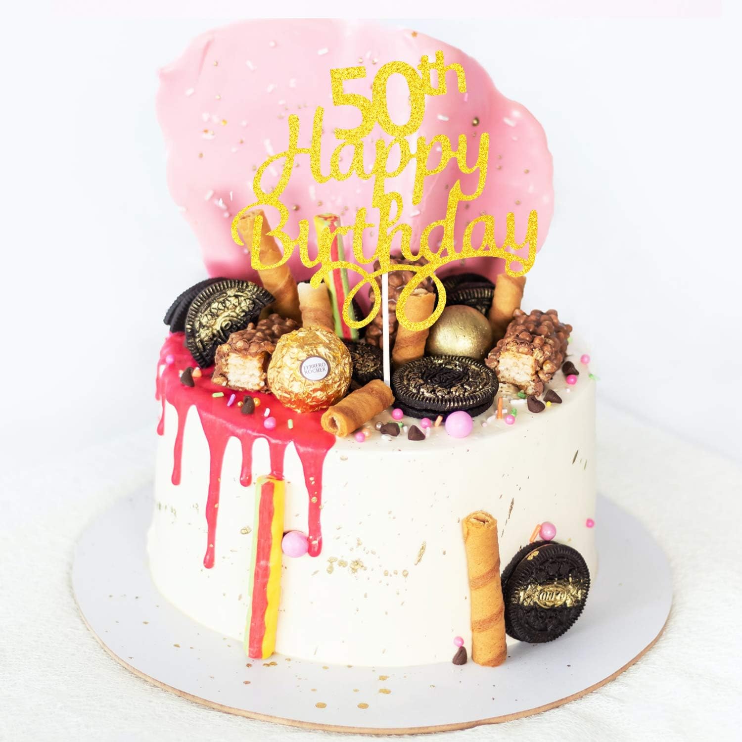Decorazioni Torta 70° Compleanno - Topper Dorato 'Happy 70th', Stelle, Cuori E Palloncini - Foto 14