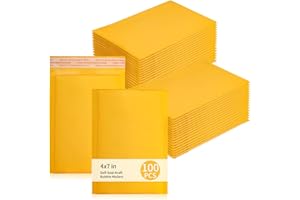 MATUFF Small Bubble Mailers 100 Pack, 5"x8" External Dimension, Usable Size 4"x7" Thick Kraft Bubble Envelopes Waterproof Cushioned Padded Mailers Shipping Packaging for Small Business Yellow #000
