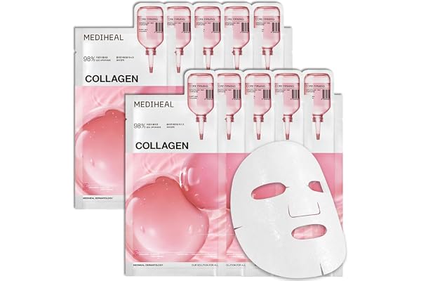 MEDIHEAL Collagen Essential Face Mask - Firming & Elasticity with Vegan Collagen, Peptides & Hyaluronic Acid, Deep Hydrating