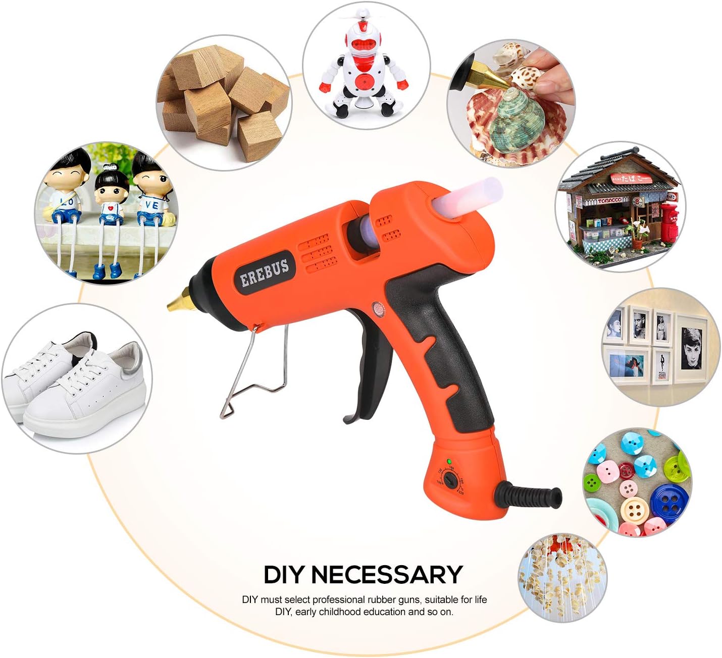 EREBUS Hot Melt Glue Gun w/ 10pcs Glue Sticks (SD-1101): Home Improvement