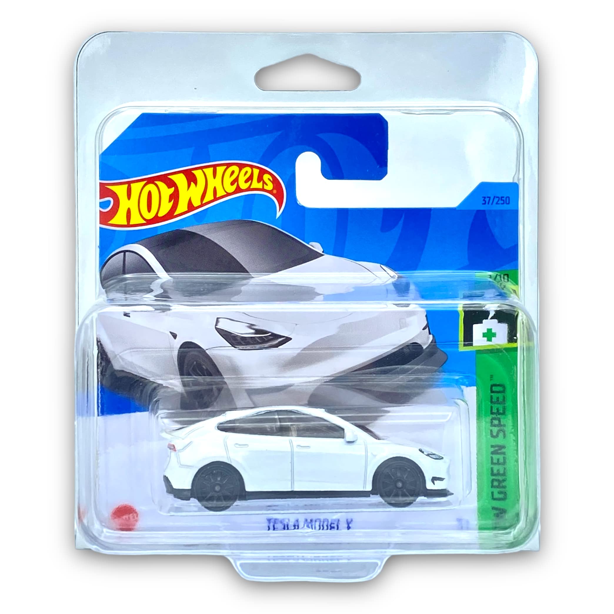 Hot Wheels Tesla Model Y (White) 1/10 HW Green Speed 2023-37/250 (Short Card) - COMES IN A KLAS CAR KEEPER PROTECTIVE COLLECTORS CASE - HKG28