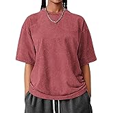 FULFIDREAM Womens Oversized 100% Cotton T-Shirts Unisex Summer Vintage Short Sleeve Casual Loose Wash Solid Basic Tee Tops