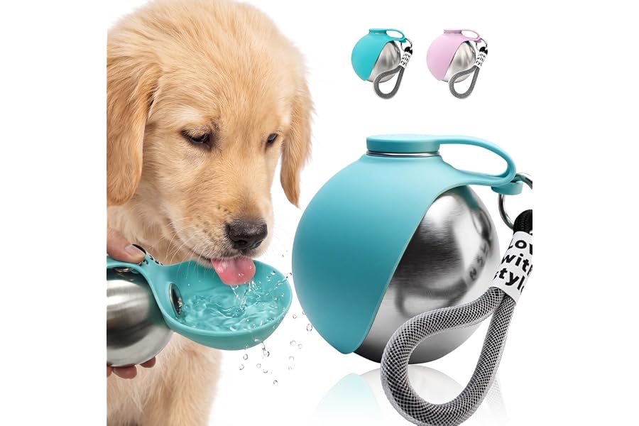 Portable Dog Water Bottle with Bowl, 10oz Leak-Proof Stainless Steel Dog Travel Water Bottle, BPA-Free Pet Water Dispenser for Small & Medium Dogs, Walking, Hiking & Outdoor Travel