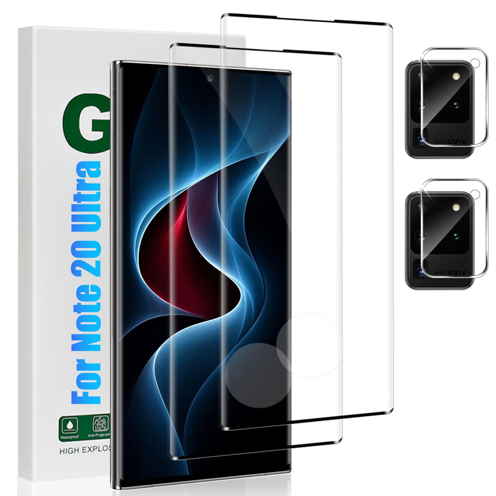 Photo 1 of [2+2 Pack] For Note 20 Ultra Screen Protector and Camera Lens Protector, Fingerprint Unlock, Ultra HD Clear 9H Hardness Scratch Resistant,3D Full Coverage Tempered Glass, For Note 20 Ultra (6.9 Inch)