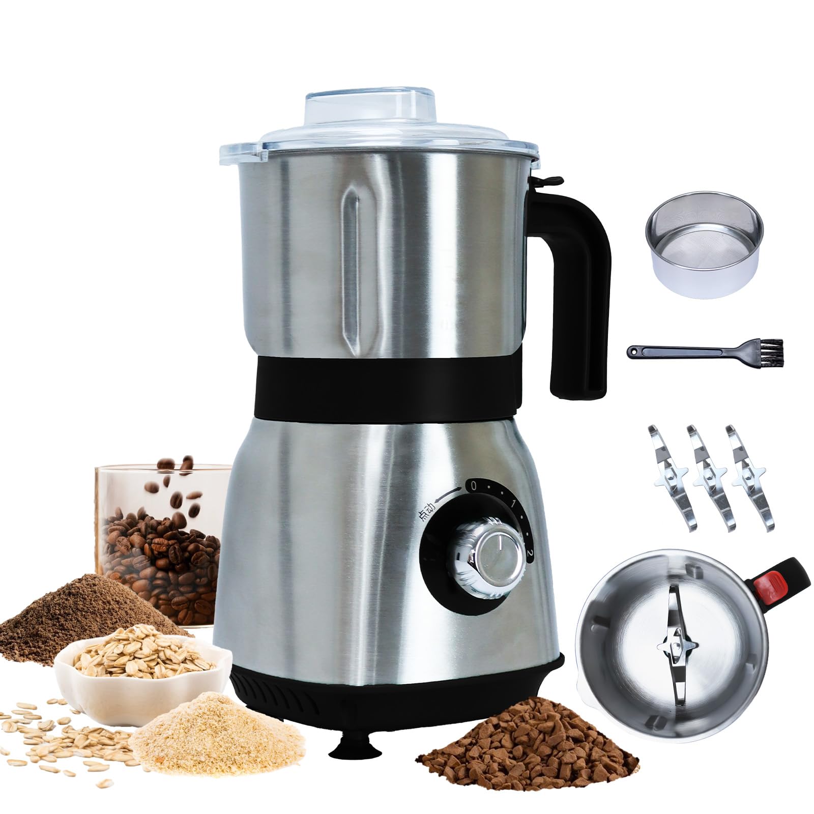 Photo 1 of **PARTS ONLY**Grinder for Kitchen, Spice Grinder Electric Dry Comes With 3 Removable Stainless Steel Blades, 500w Suitable For Grinding Spices, Herbs, Coffee Beans, Grains, Nuts (Black)