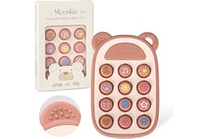 Moonkie Silicone Press Phone Teething Toy for Baby 3 Months+ | Soft BPA-Free Teether with Icon & Number Pop Bubbles | Ideal Gift for Baby Girls