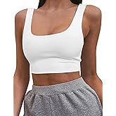 Mizoci Women's Basic Sleeveless Square Neck Cropped Double Layer Sexy Crop Tank Top