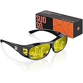 suoso Night Driving Glasses Fit Over Eyeglasses for Men Women, Anti Glare Polarized Night Vision Glasses HD Yellow Lens