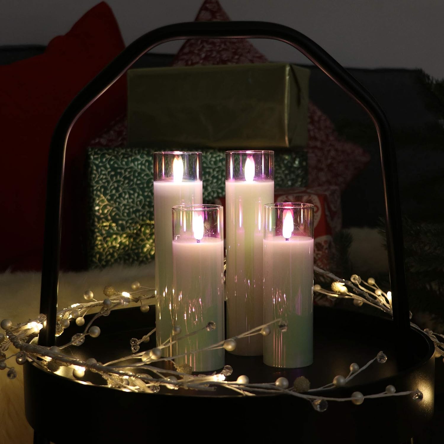Rhytsing Pearlesent Glass Battery Operated LED Candles, White Slim Flameless Candles with Remote, Warm White Light - Image 3