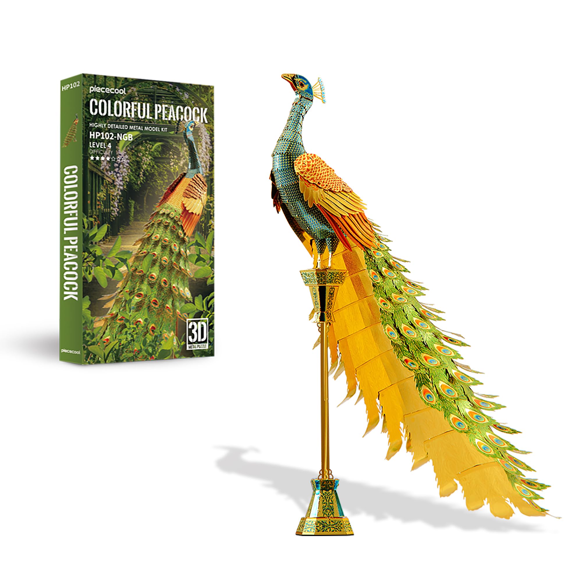 Piececool 3D Puzzle Metal Peacock for Model Kit Adults, 3D Puzzles for Building, Construction, Craft Kits, Best Birthday Gifts, Colour