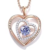 JD & P Heart Necklace for Women, Rose Gold Plated Cubic Zirconia Birthstone Pendant Necklace for Her, Gift Ideal for Wife Girlfriend Mom