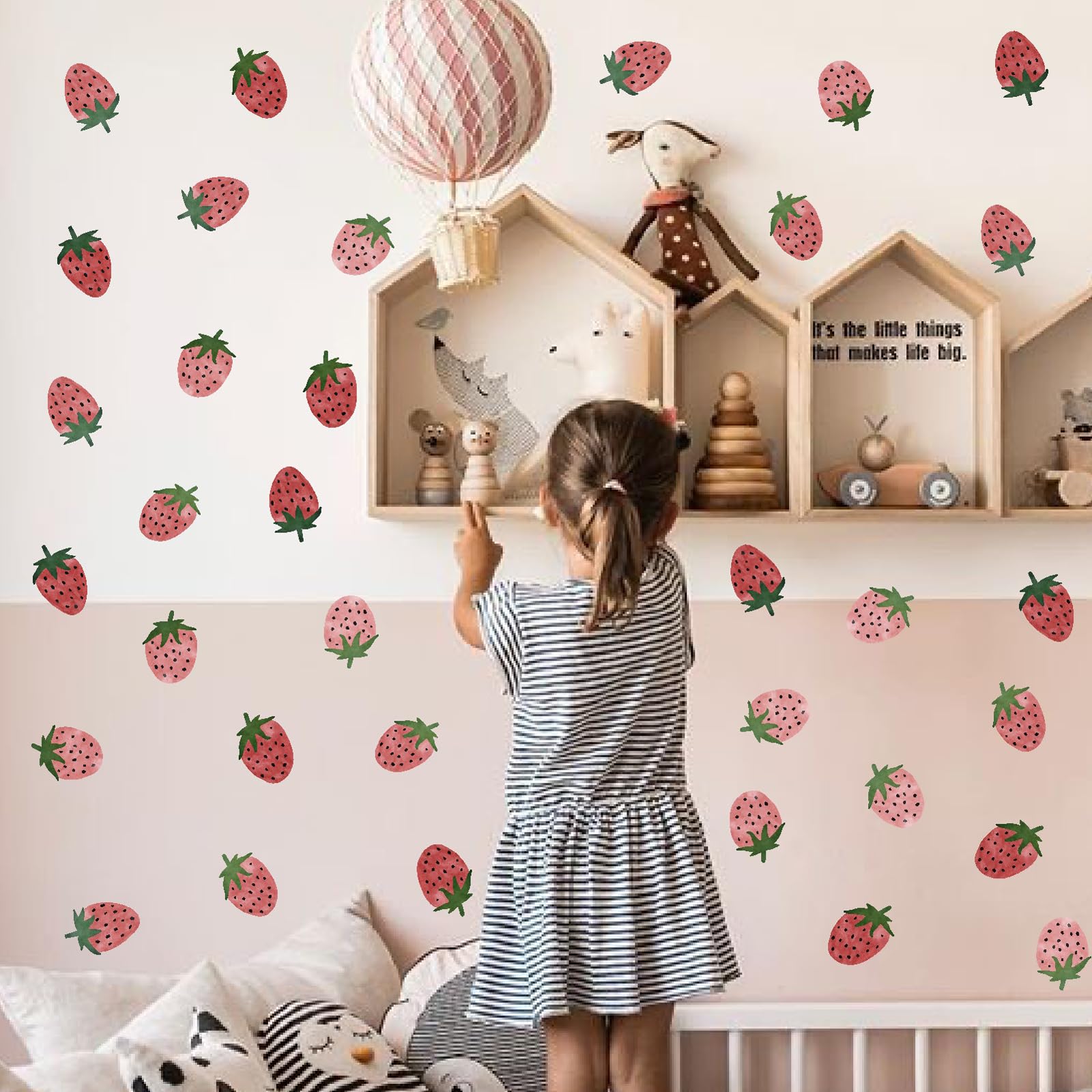 Strawberry Wall Decals Vintage Fruit Wall Stickers Boho Nursery Decals for Wall Retro Strawberries Stickers Removable Cute Strawberry Wall Stickers for Kids Baby Room Nursery Kitchen Decor