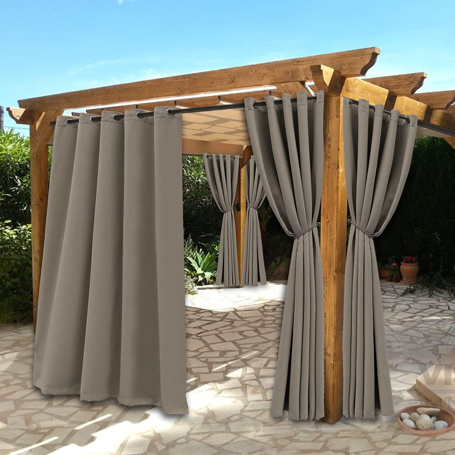 Outdoor Curtains - BONZER Waterproof Indoor/Outdoor Curtains for Patio - Thermal Insulated, Sun Blocking Grommet Blackout Curtain for Bedroom, Porch, Living Room, Pergola, Cabana, 2 Panels, 70 x 84 inch, Vintage Linen