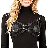 WARANDOD Women’s Adjustable Faux Leather Chest Harness Belt, Gothic Punk Body Strap with Alloy Rings, Fashion Accessory for Festival, Rave, Cosplay & Clubwear(Bust 27.4-36.6in)