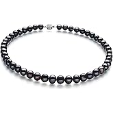 Kaitlyn Black 8-9mm A Quality Freshwater 925 Sterling Silver Cultured Pearl Necklace For Women