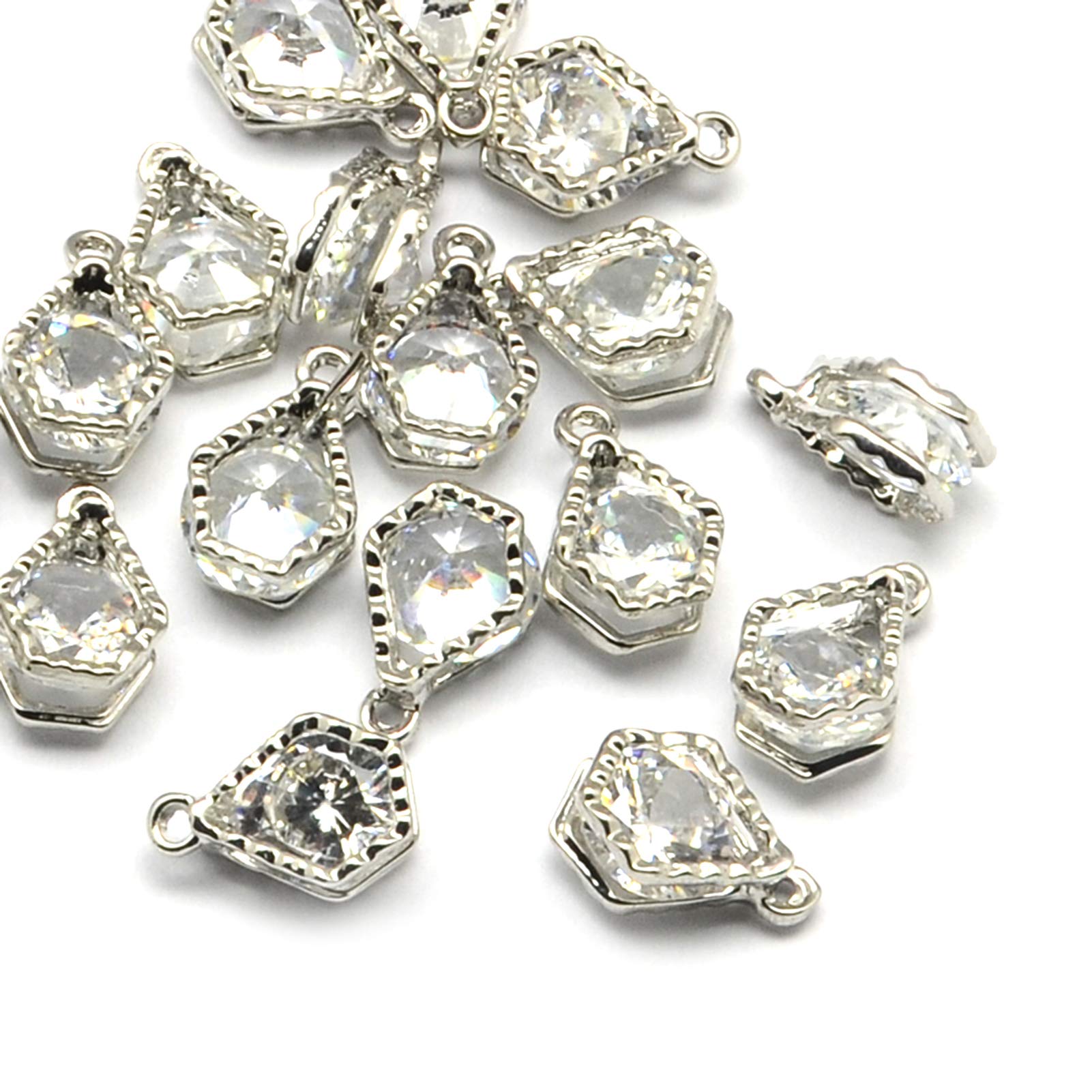 Craftdady 100pcs Cubic Zirconia Pentagonal Shape Charms Pendants Clear CZ Crystal Pendants with Platinum Color Metal Frame for Jewelry Making