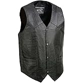 EVENT LEATHER Men's Leather Motorcycle Riding Biker Vests with Snap Closure - Large