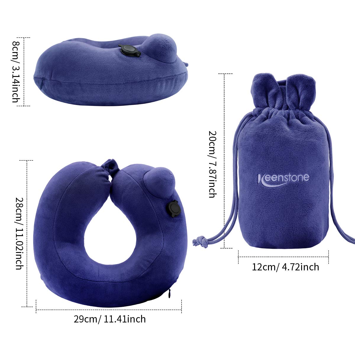 Aufblasbares Nackenkissen Reisenkissen, Ideal für Reise, Büro, Auto und Haus Nackenkissen mit Tragetasche. Keenstone kompakt und leicht Nackstützenkissen mit Ergonomisches U-Shape-Entwurf Vision（Blau）