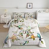 Erosebridal Birds Comforter Set Queen Hummingbird Bedding Set Blue Green Spring Wild Animals Botanical Down Comforter Farmhouse Nature Spring Wildlife All Season Duvet Insert for Women Girls