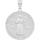Claddagh Gold .925 Sterling Silver Cubic Zirconia St Francis of Assisi Medal Pendant - Pendant Only