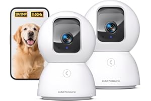 CINMOORE 5G Security Camera Indoor 2-Pack, No-Monthly-Fee AI Tracking Facial Recognition, 3K Pet/Dog Camera with Speaker/Phone App, PTZ WiFi Baby Monitor Cameras for Home Security, 0-Glow Night Vision