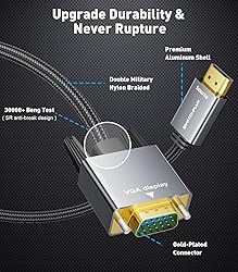 HDMI to VGA Adapter Cable 6FT [Metal Case, Nylon