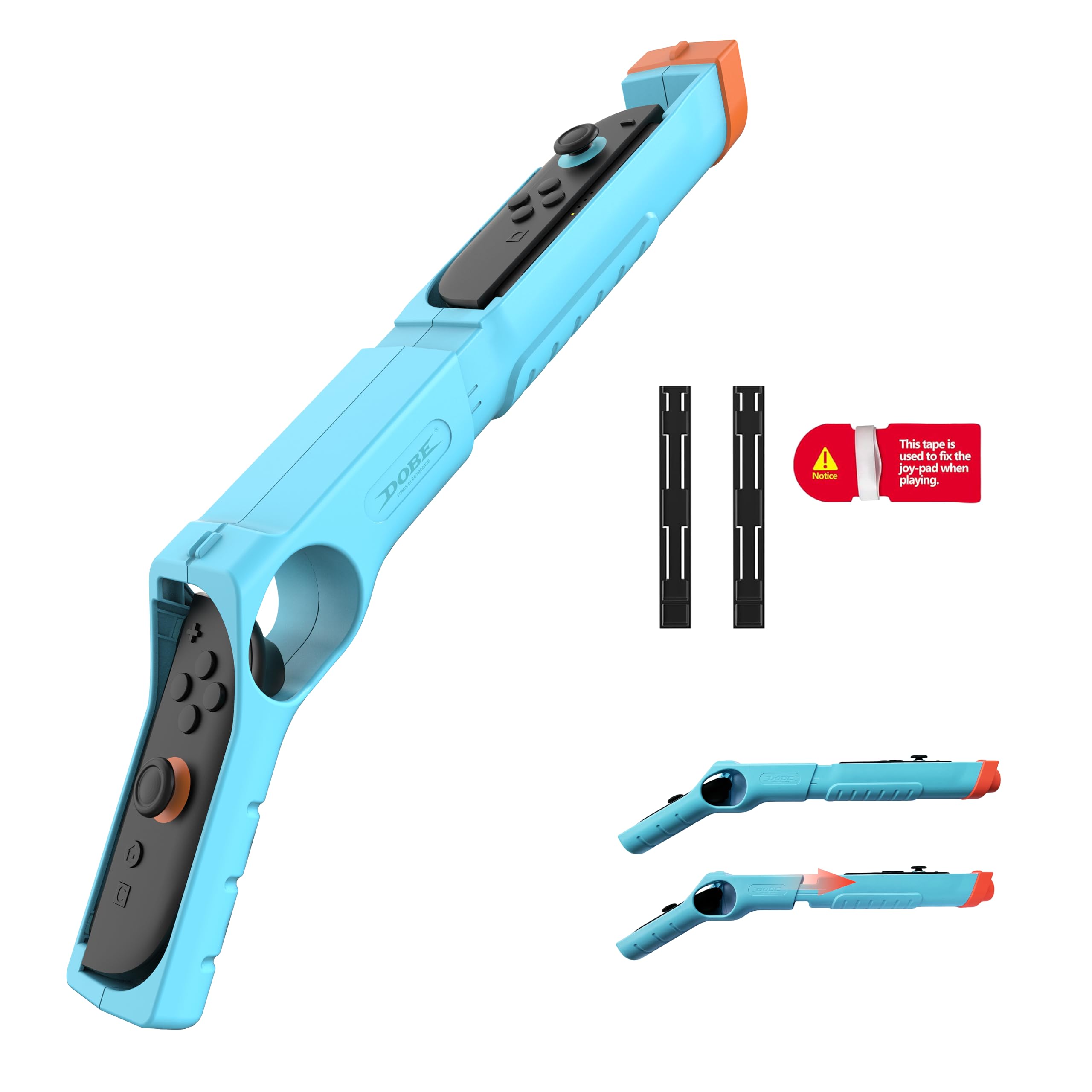 INITMMO Shooting Game Gun Controller for Nintendo Switch 1/2/OLED Joy Cons, Scalable Gun Hand Grip for Sniper Elite, Hunting Simulator, Wolfenstein 2,Splatoon,Big Buck Hunter&Other Hunting Games- Blue
