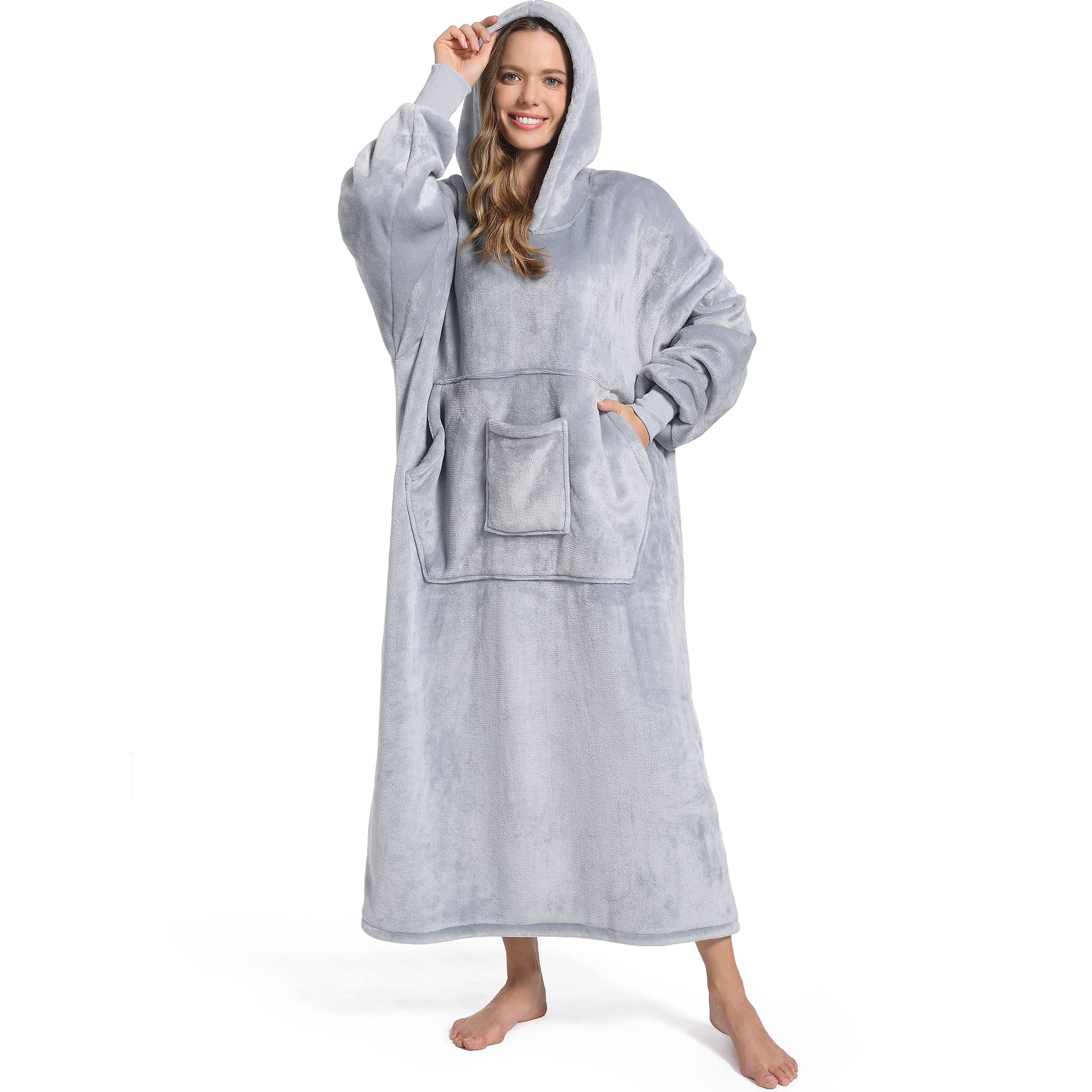 FUSSEDA Oversized Wearable Blanket Sweatshirt,Super Thick Warm Fleece Sherpa Cozy Blanket Hoodie with Pockets&Sleeves for Adult Kids