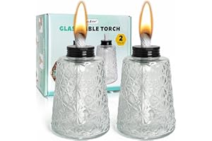 SUSUBEE 2 Pack Torches for Outside, Glass Tabletop Citronella Oil Lamp Torches with Wicks 12OZ/300ML Outdoor Patio Decorative Lantern Torches for Outside Yard, Desk, Garden Party, Camping