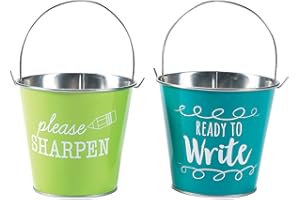 Fun Express Sharp and Dull Pencil Buckets - Transform Your Teaching Space with Set of 2 Metal Buckets for Classroom - Boost Classroom Organization with Sharp and Dull Pencil Holder - Enhance Learning