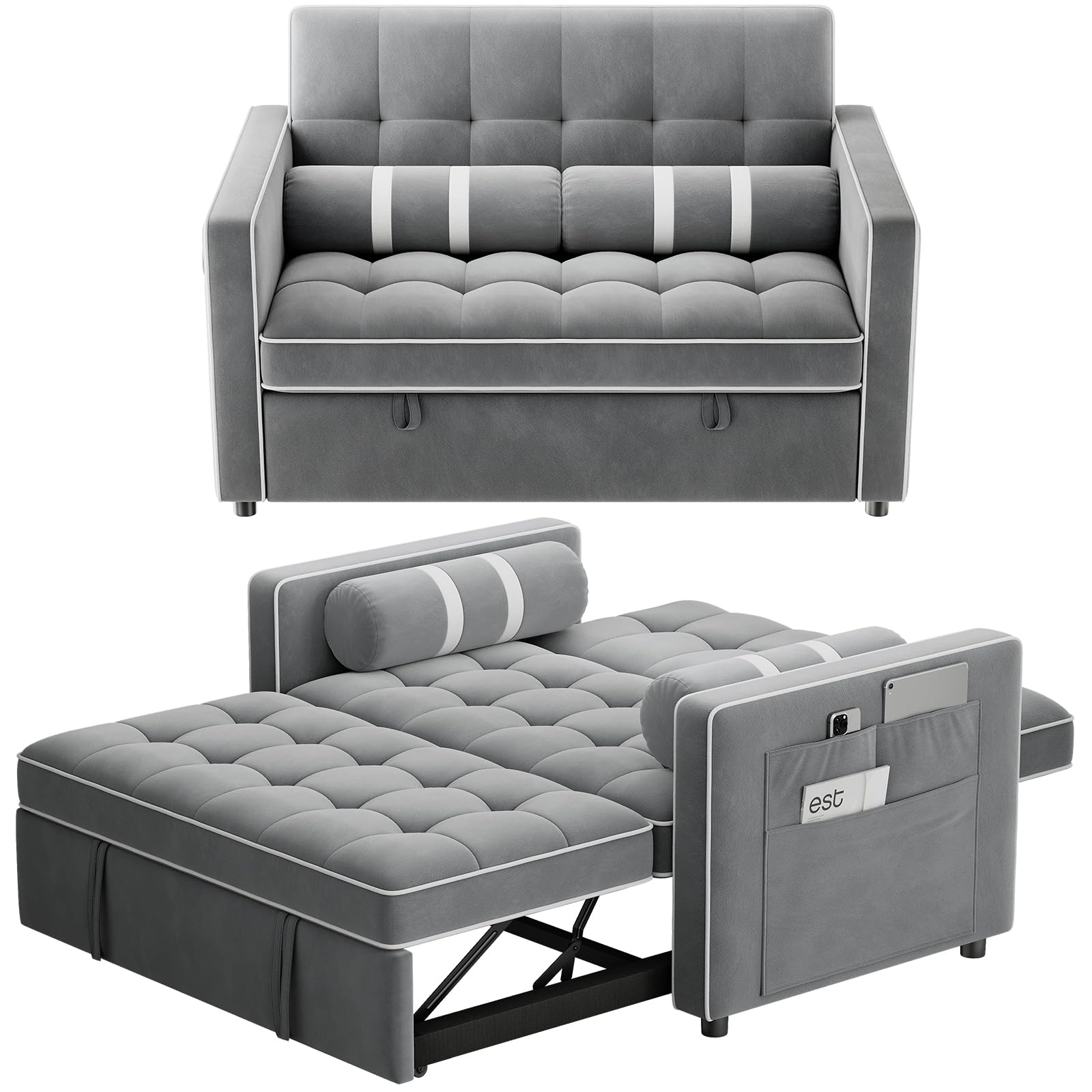 Photo 1 of **2 BOX SET**
Marsail 3-in-1 Convertible Futon Sleeper Sofa Bed, Pull Out Couch with Adjustable Backrest, USB Charging & Side Pockets, Velvet Fabric Sofa for Living Room, Apartment, Loveseat, Grey