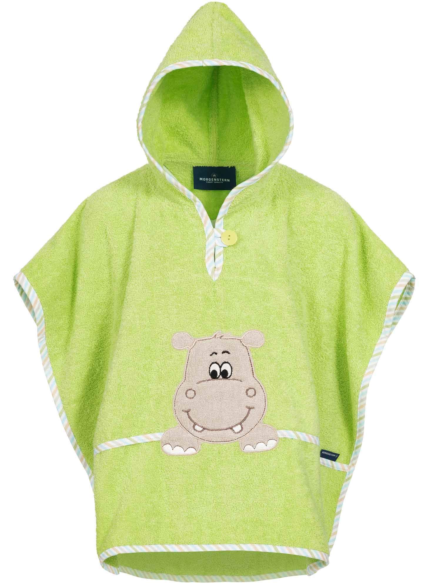 Morgenstern Children's Poncho Towel with Hood Cotton Bathrobe Boy Girl Toddler Baby Infant Hippo