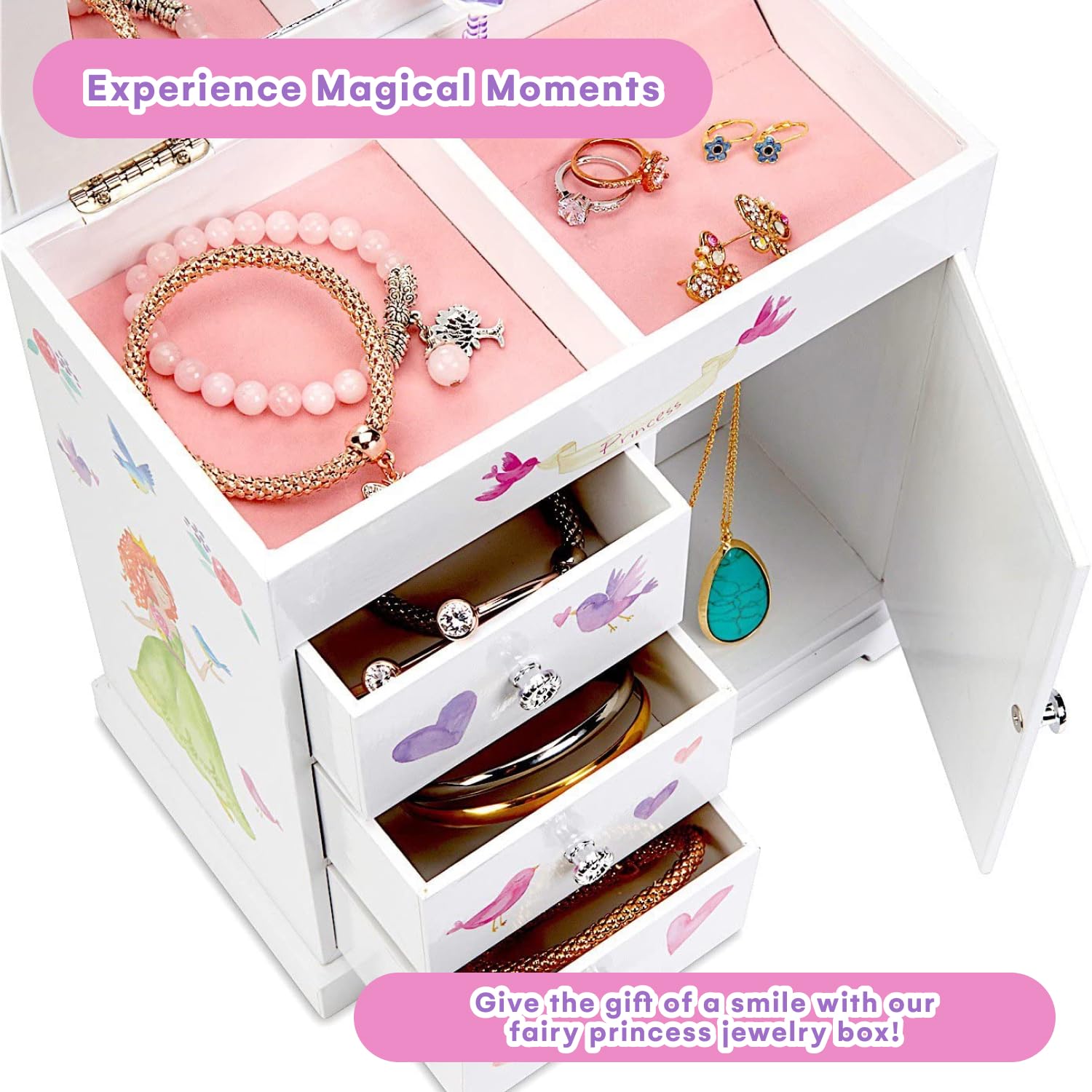 Jewelkeeper Jewelkeeper Jewelry Box for Girls with 3 Drawers - Musical Princess Jewelry Box with Spinning Doll and Dance of the Sugar Plum Fairy Tune - Appreciated Gifts for Kids - 9.5 x 7.75 x 9.5 Inches
