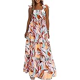 AlvaQ Women's 2025 Summer Sleeveless Floral Print Maxi Dress Strap Square Neck Beach Sun Dress