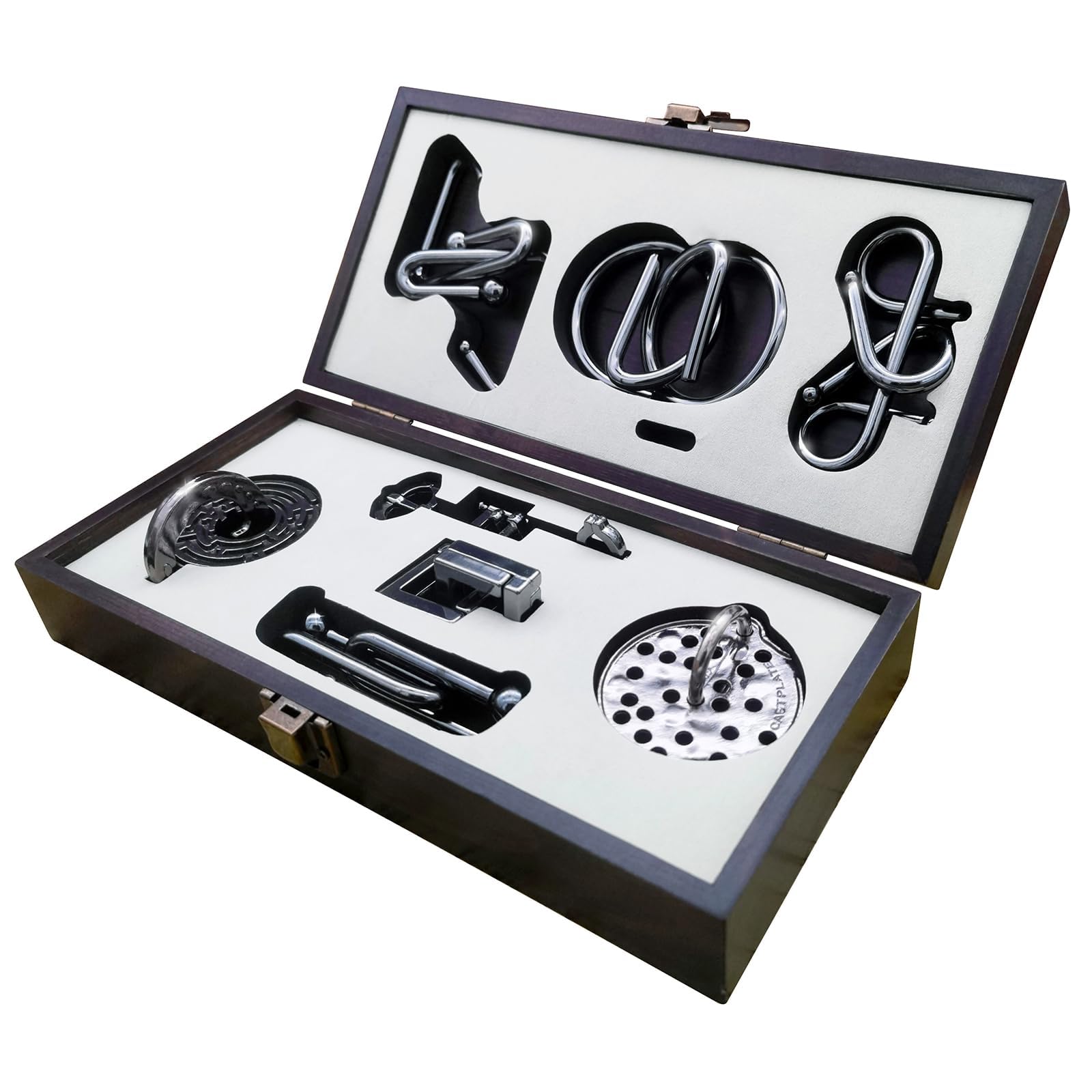 Photo 1 of NORDISTRICT 8-Piece 3D Metal Puzzle Box IQ Test Kit with Wooden Case, Brain Challenge for Adults Teens, Gift for Christmas, Valentine's Day, Birthday, Anniversary & Family Party Game