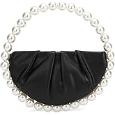 CARIEDO Pearl Soft Face Pleated Handbag Advanced Evening Bag Party Prom Bride Purse Phone Clutch Purse