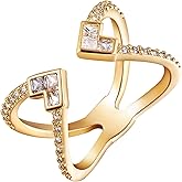 Ornaland Women Criss Cross Open Ring Clear Cubic Zirconia Cuff Ring Real 18K Gold Plated Fashion Stackable Ring Charm for Women Wedding