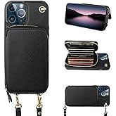 Bocasal Crossbody Wallet Case for iPhone 12 Pro Max, RFID Blocking Leather Purse Case with Card Holder, Protective Handbag Flip Cover with Zipper Wrist Strap Lanyard for Women 5G 6.7 Inch (Black)