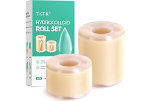 TKTK 2-Size Pimple Patch Roll, Hydrocolloid Bandages, Hydrocolloid Roll for Acne, Wound Care, Burn, Blister Care, Large Hydrocolloid Patches with Easy-Peel Backing, First Aid Kit Essential