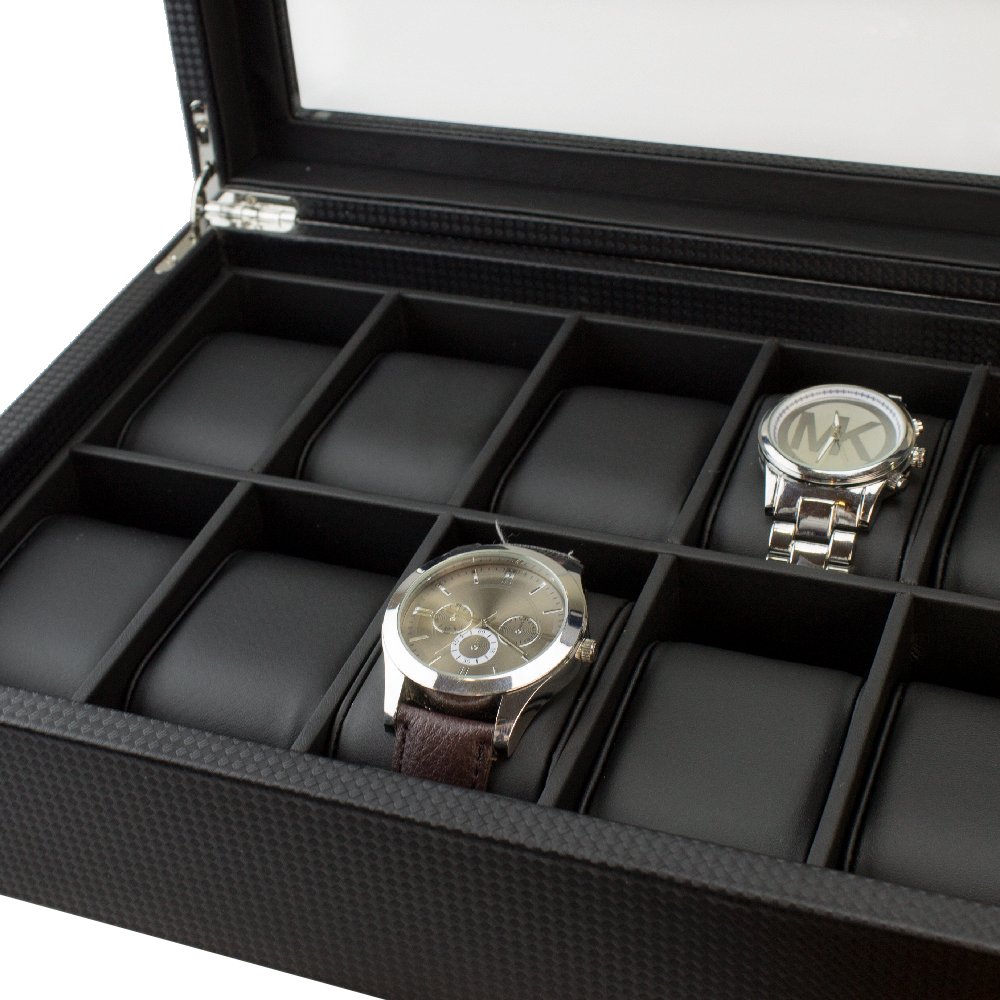 Watch Box for Men 12 Slot Luxury Carbon Fiber Design Display Case