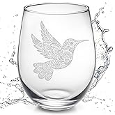 OWATRKDEY Hummingbird Gifts Stemless Wine Glasses 17oz, Etched Wine Glasses Bird Gifts for Bird Lovers Women, Wine Lovers Gifts for Women, Bird Cup Hummingbird Gifts for Mom, Fathers Day Wine Glass
