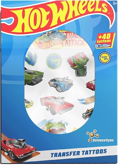 Science4you Hot Wheels Temporary Tattoos Glow in Dark Kids Party Gift 5-9+ Years