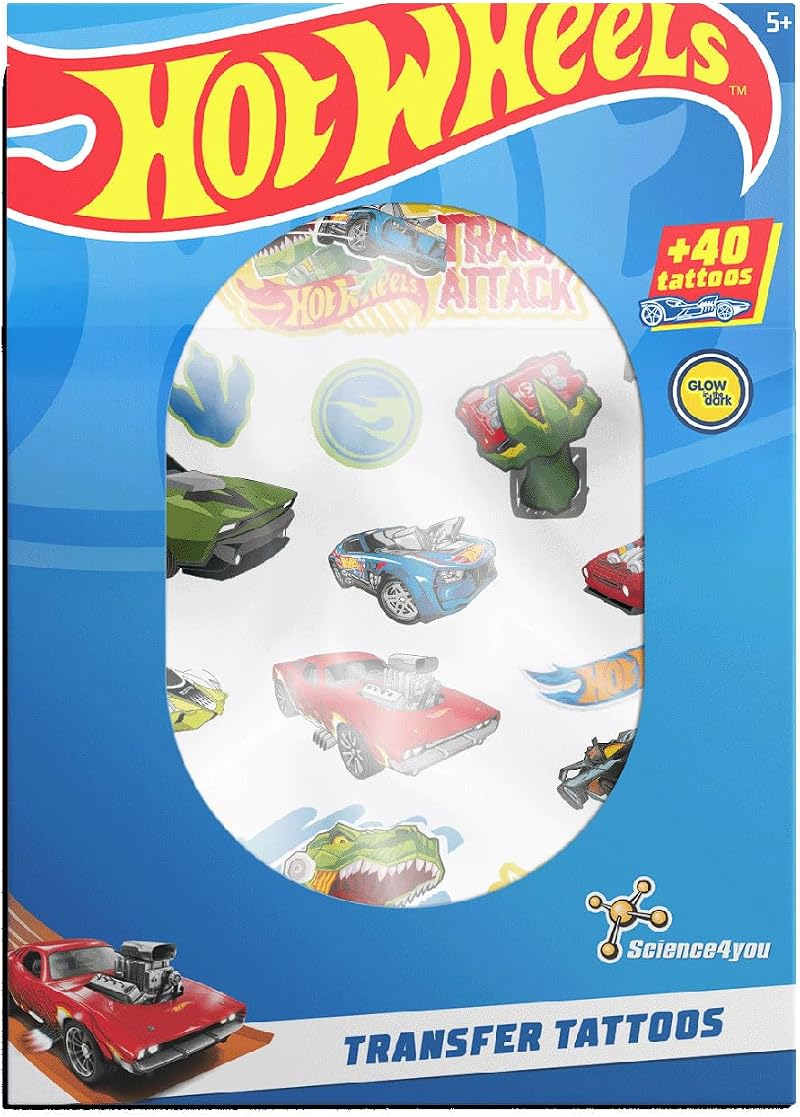 Science4you Hot Wheels Temporary Tattoos Glow in Dark Kids Party Gift 5-9+ Years