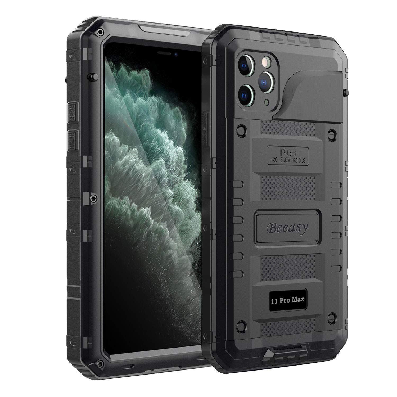 Beeasy iPhone 11 Pro Max Case Black, Waterproof Shockproof Tough Heavy Duty, with Built-in Screen Protector 360 Degree Full Body Military Protective, Drop Proof Metal Cover for Outdoor Sport — image 1