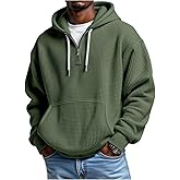 Oversized Sweatshirts Waffle Quarter Zip Pullover Men Athletic Long Sleeve Mokaloha Shirts Drawstring Texture Hoodies